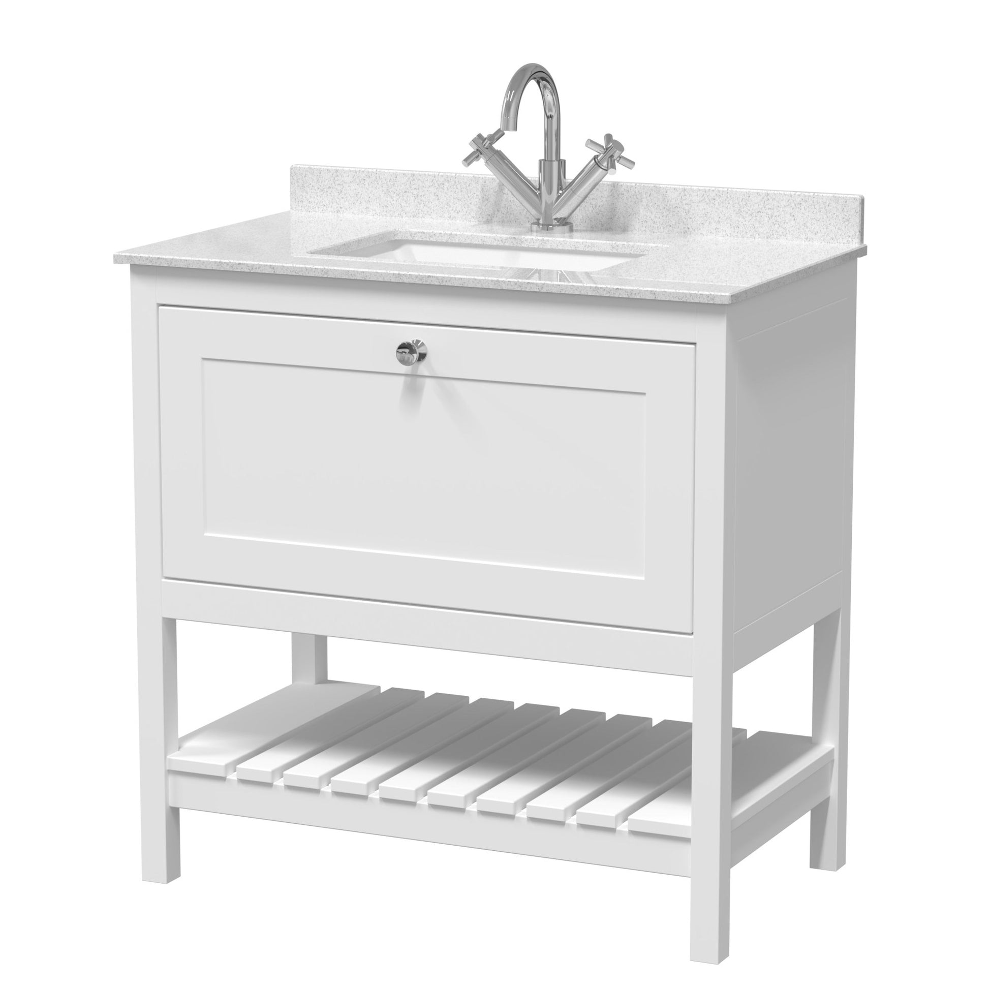 Hudson Reed Bexley 800mm Floor Standing Vanity & Marble Top 1th Trad Pure White MDF Vinyl Smooth Matt 814x820x463mm - JJ Building Materials