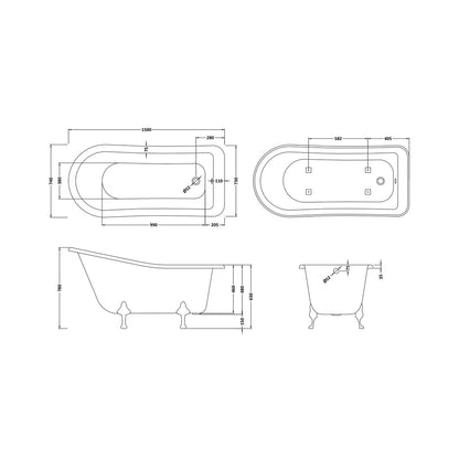 Hudson Reed Brockley Freestanding Bath - Pride Leg Set (1500mm) Trad White Acrylic - JJ Building Materials