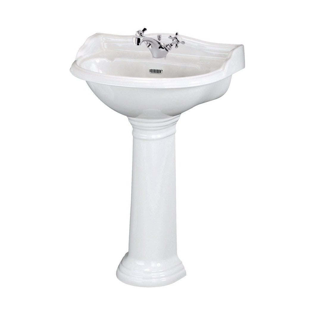 Hudson Reed Chancery 500mm Basin & Pedestal (1 Tap Hole) Trad White Vitreous China 855x500x400mm - JJ Building Materials