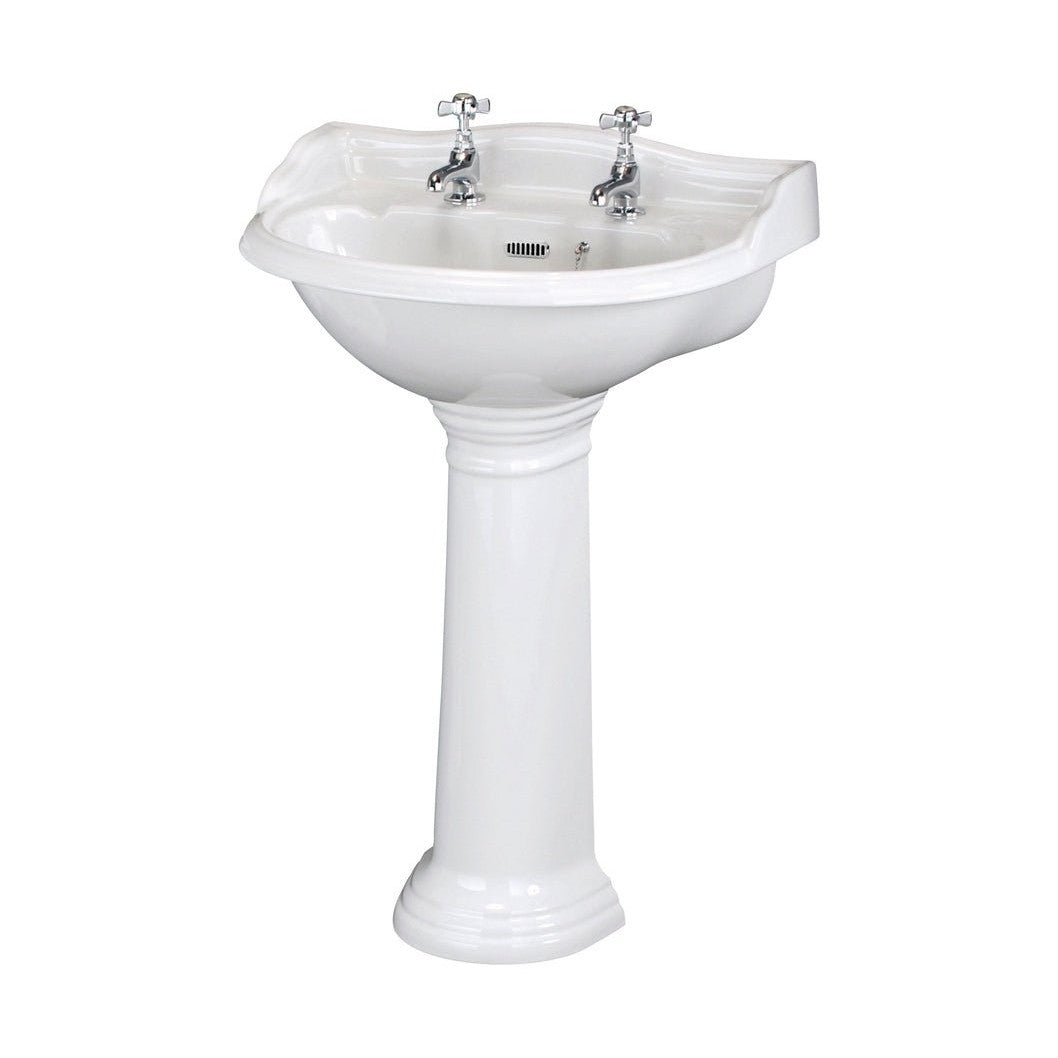 Hudson Reed Chancery 500mm Basin & Pedestal (2 Tap Hole) Trad White Vitreous China 855x500x400mm - JJ Building Materials
