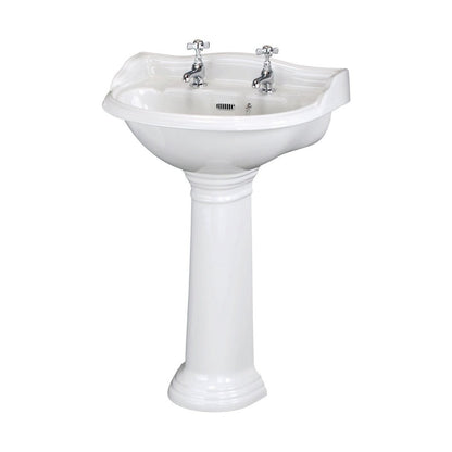 Hudson Reed Chancery 500mm Basin & Pedestal (2 Tap Hole) Trad White Vitreous China 855x500x400mm - JJ Building Materials