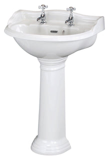 Hudson Reed Chancery 500mm Basin & Pedestal (2 Tap Hole) Trad White Vitreous China 855x500x400mm - JJ Building Materials