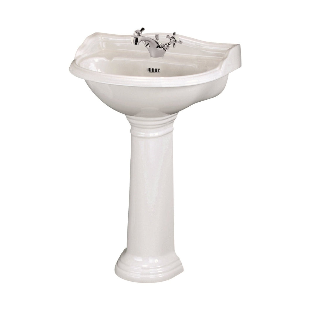 Hudson Reed Chancery 600mm Basin & Pedestal (1 Tap Hole) Trad White Vitreous China 935x600x500mm - JJ Building Materials