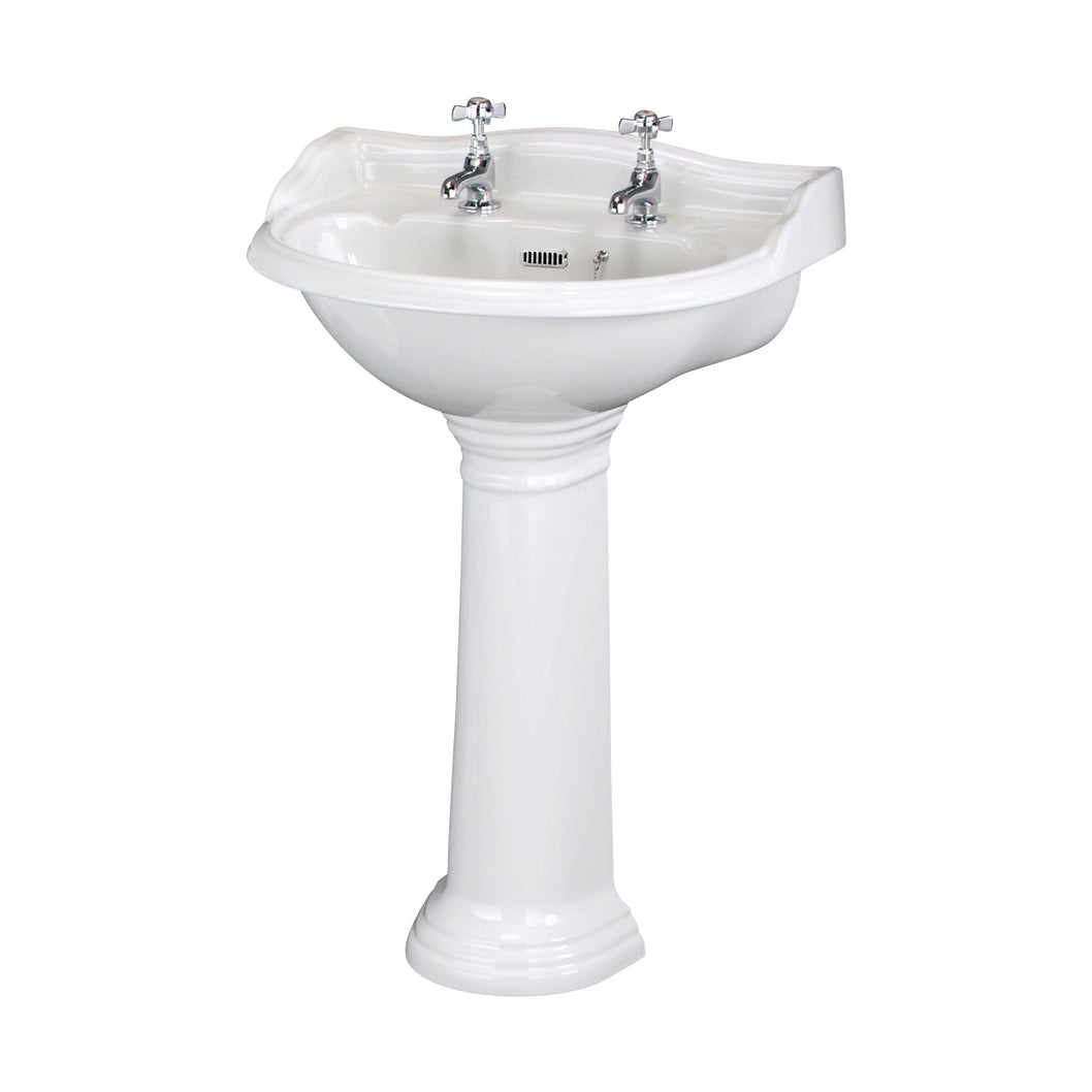 Hudson Reed Chancery 600mm Basin & Pedestal (2 Tap Hole) Trad White Vitreous China 925x600x490mm - JJ Building Materials