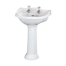 Hudson Reed Chancery 600mm Basin & Pedestal (2 Tap Hole) Trad White Vitreous China 925x600x490mm - JJ Building Materials