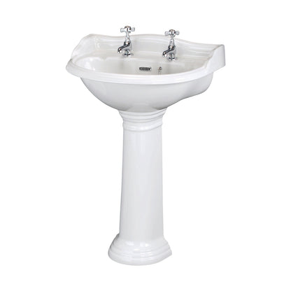 Hudson Reed Chancery 600mm Basin & Pedestal (2 Tap Hole) Trad White Vitreous China 925x600x490mm - JJ Building Materials