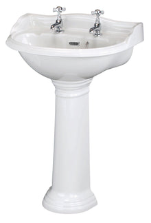 Hudson Reed Chancery 600mm Basin & Pedestal (2 Tap Hole) Trad White Vitreous China 925x600x490mm - JJ Building Materials