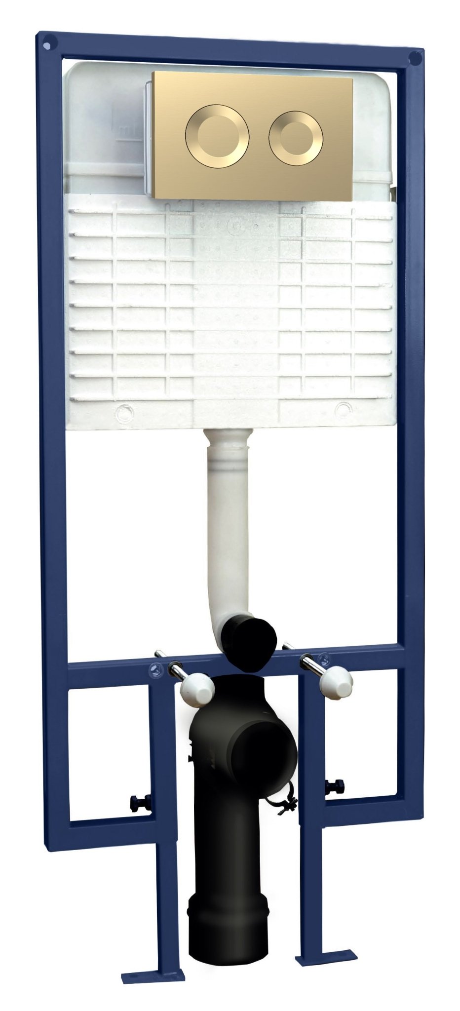 Hudson Reed Concealed Cisterns And Frames Dual Flush Concealed Cistern Frame Round Plate Contemp Brushed Brass Stainless Steel 1136x520x204mm - JJ Building Materials