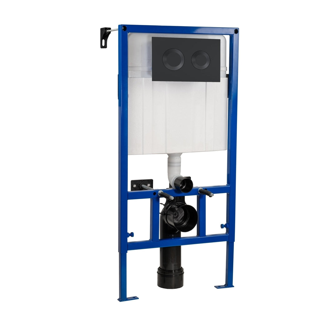 Hudson Reed Concealed Cisterns And Frames Dual Flush Concealed Cistern Frame With Round Plate Contemp Black Stainless Steel 890x520x203mm - JJ Building Materials