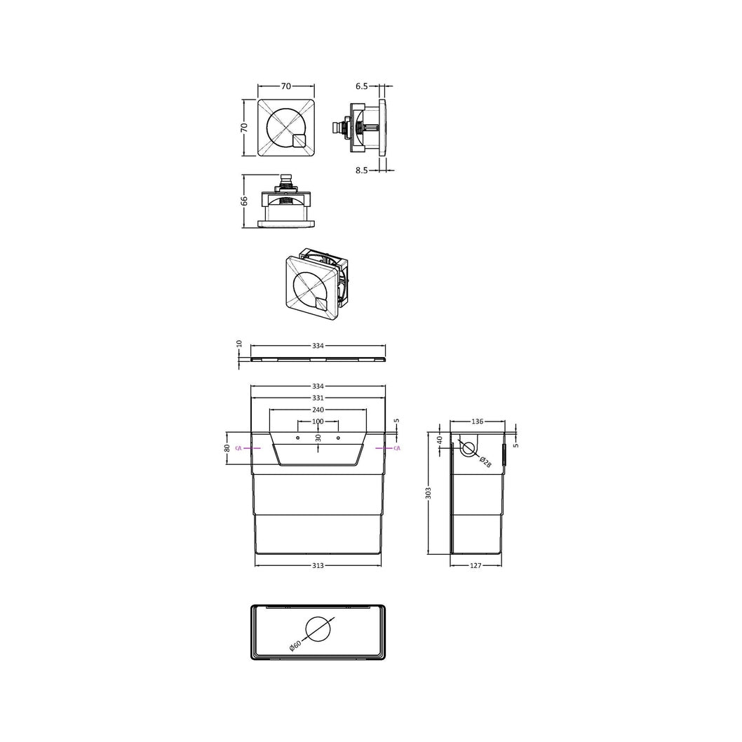 Hudson Reed Concealed Cisterns And Frames Universal Access Cistern & Black Square Flush Plate Contemp Polyethylene 334x303x136mm - JJ Building Materials