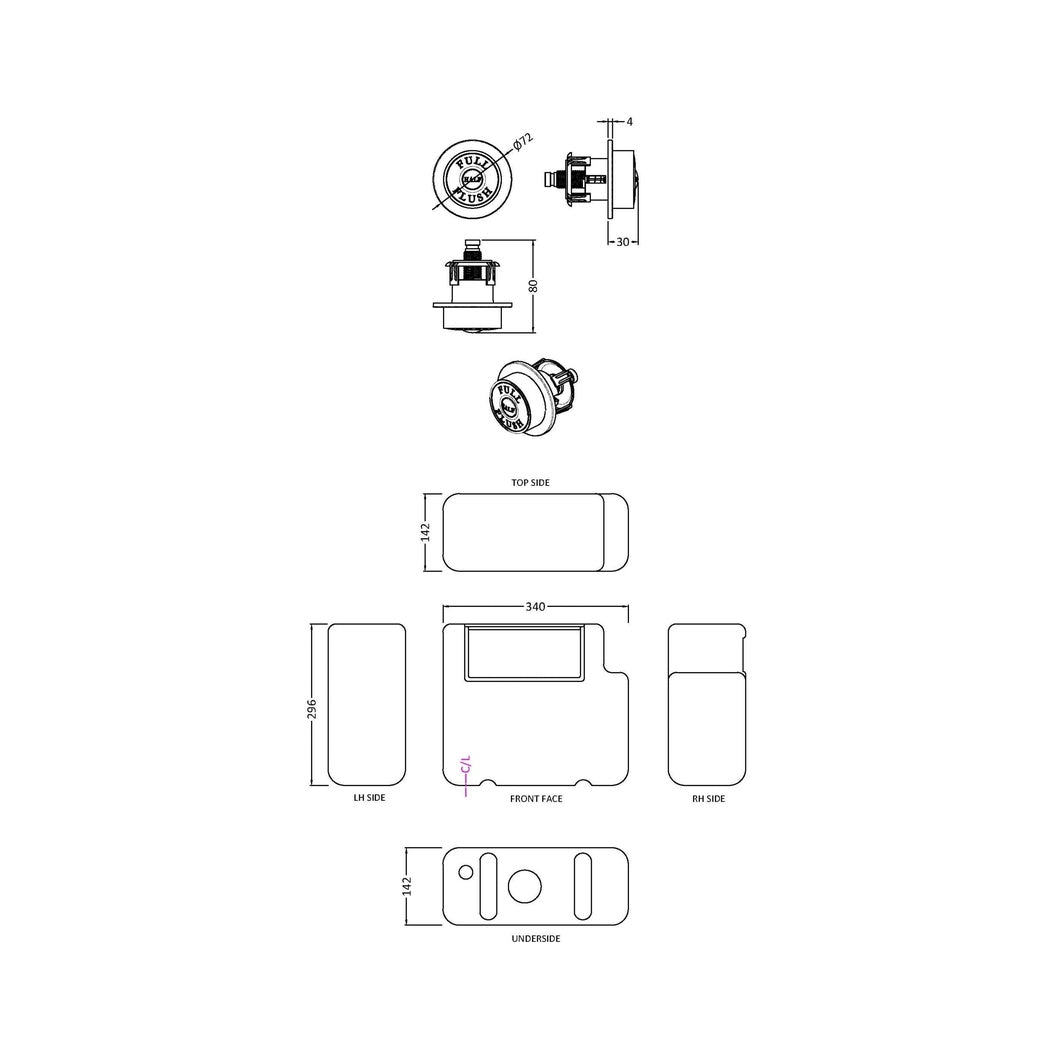 Hudson Reed Concealed Cisterns And Frames Universal Access Cistern & Black Trad Flush Plate Matt Black Polyethylene 296x340x142mm - XTY8T02B - JJ Building Materials