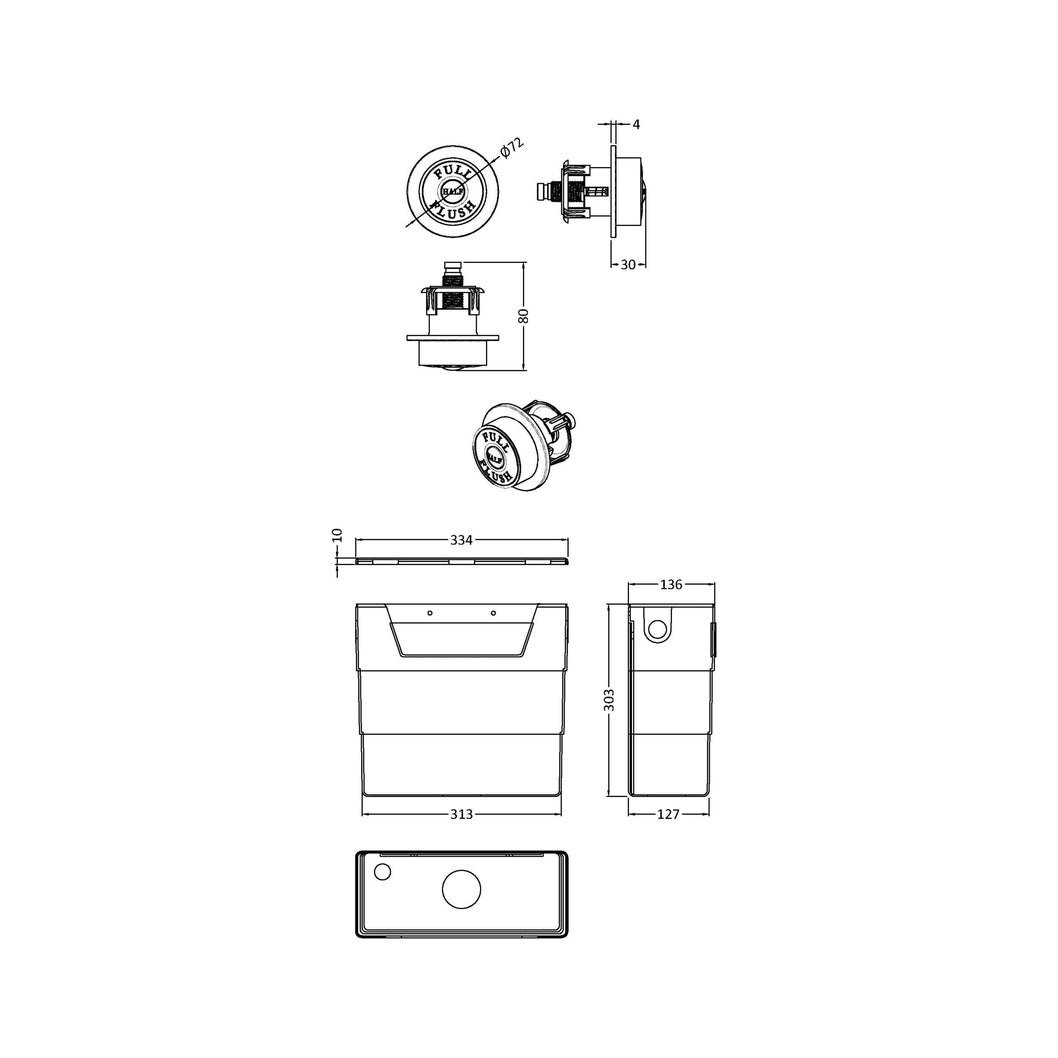 Hudson Reed Concealed Cisterns And Frames Universal Access Cistern & Chrome Trad Flush Plate Polyethylene 334x303x136mm - JJ Building Materials