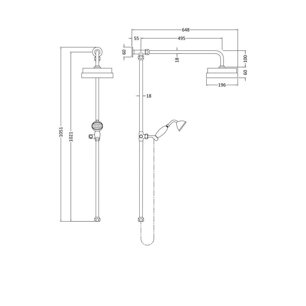 Hudson Reed Concealed Valves Sets Rigid Riser Kit Trad Chrome Brass 1081x160x635mm - JJ Building Materials