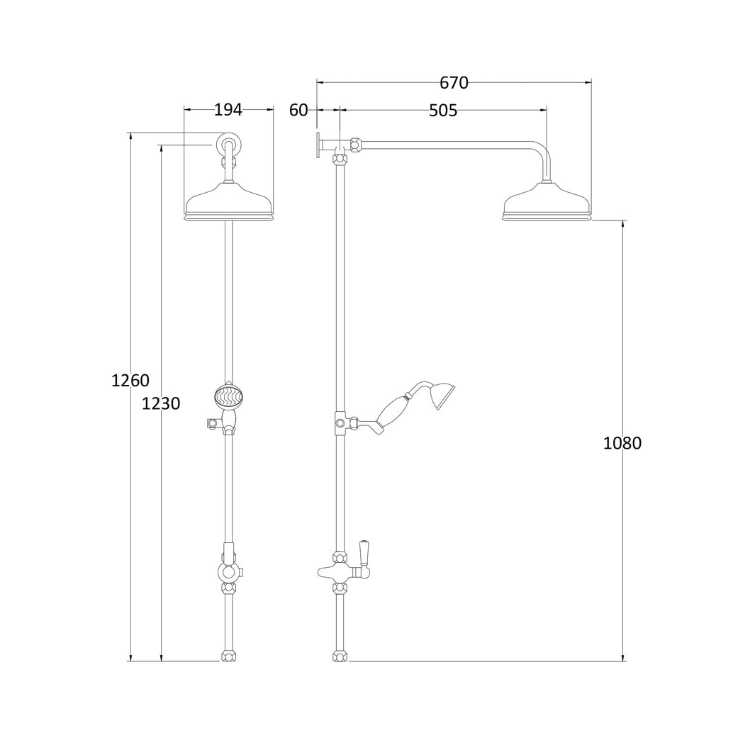 Hudson Reed Concealed Valves Sets Rigid Riser Kit Trad Chrome Brass 1260x190x670mm - JJ Building Materials