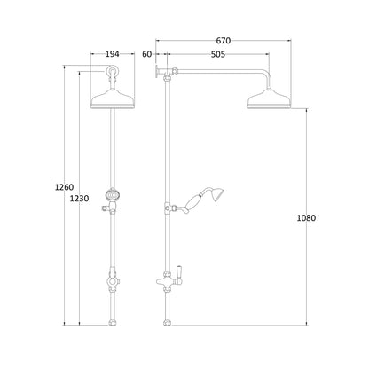 Hudson Reed Concealed Valves Sets Rigid Riser Kit Trad Chrome Brass 1260x190x670mm - JJ Building Materials