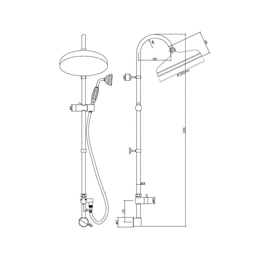 Hudson Reed Concealed Valves Sets Rigid Riser Kit Trad Chrome Brass Abs 1205x300x455mm - JJ Building Materials