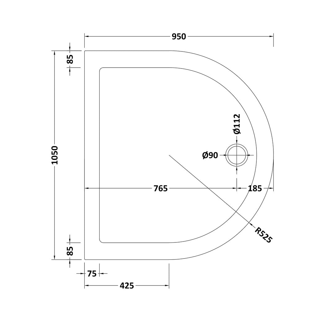 Hudson Reed D Shape Trays D Shape Shower Tray 1050mm Contemp White Acrylic Capped Abs Caco3 And Pu - JJ Building Materials