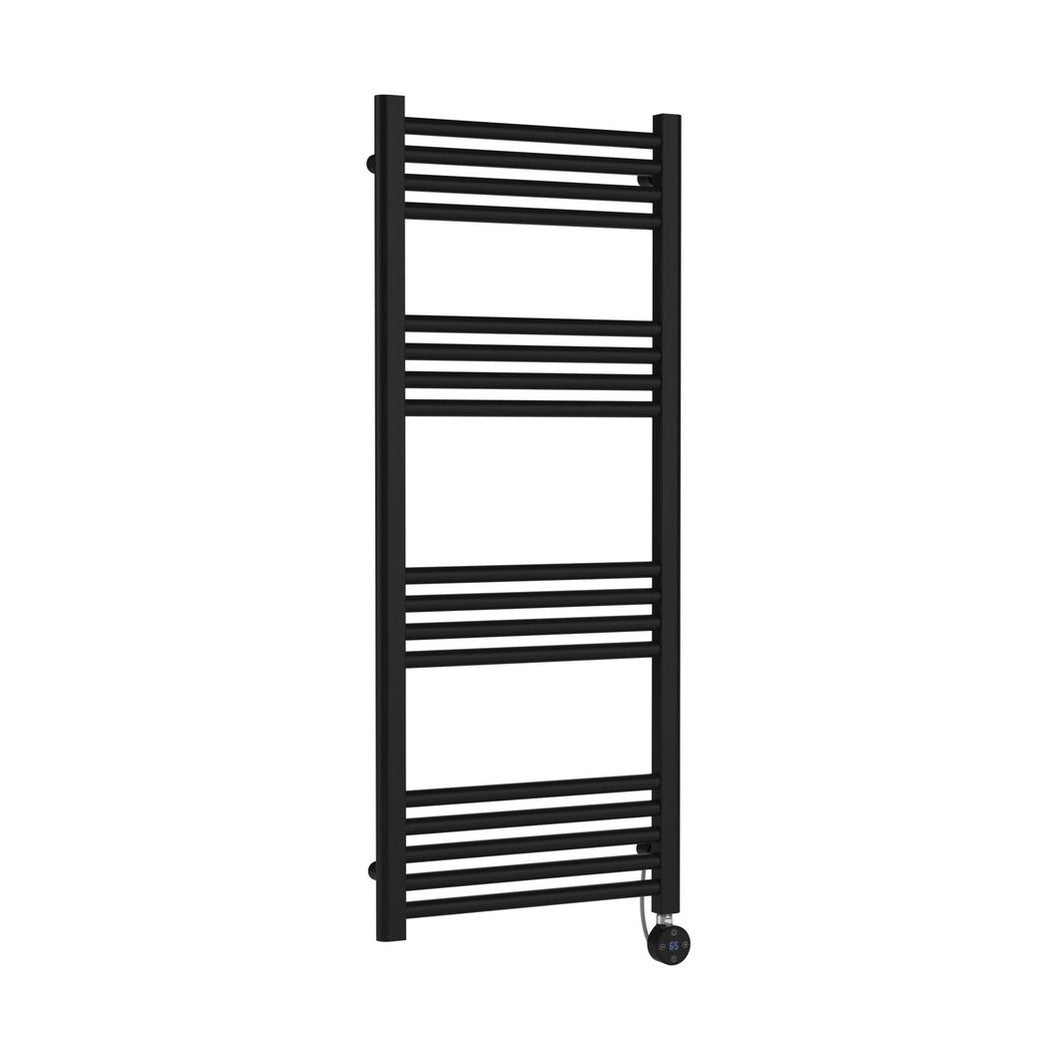 Hudson Reed Electric Bar Towel Rails Round Straight Towel Radiator 1200x500 Contemp Matt Black Steel 1200x500x30mm - JJ Building Materials