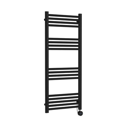 Hudson Reed Electric Bar Towel Rails Round Straight Towel Radiator 1200x500 Contemp Matt Black Steel 1200x500x30mm - JJ Building Materials