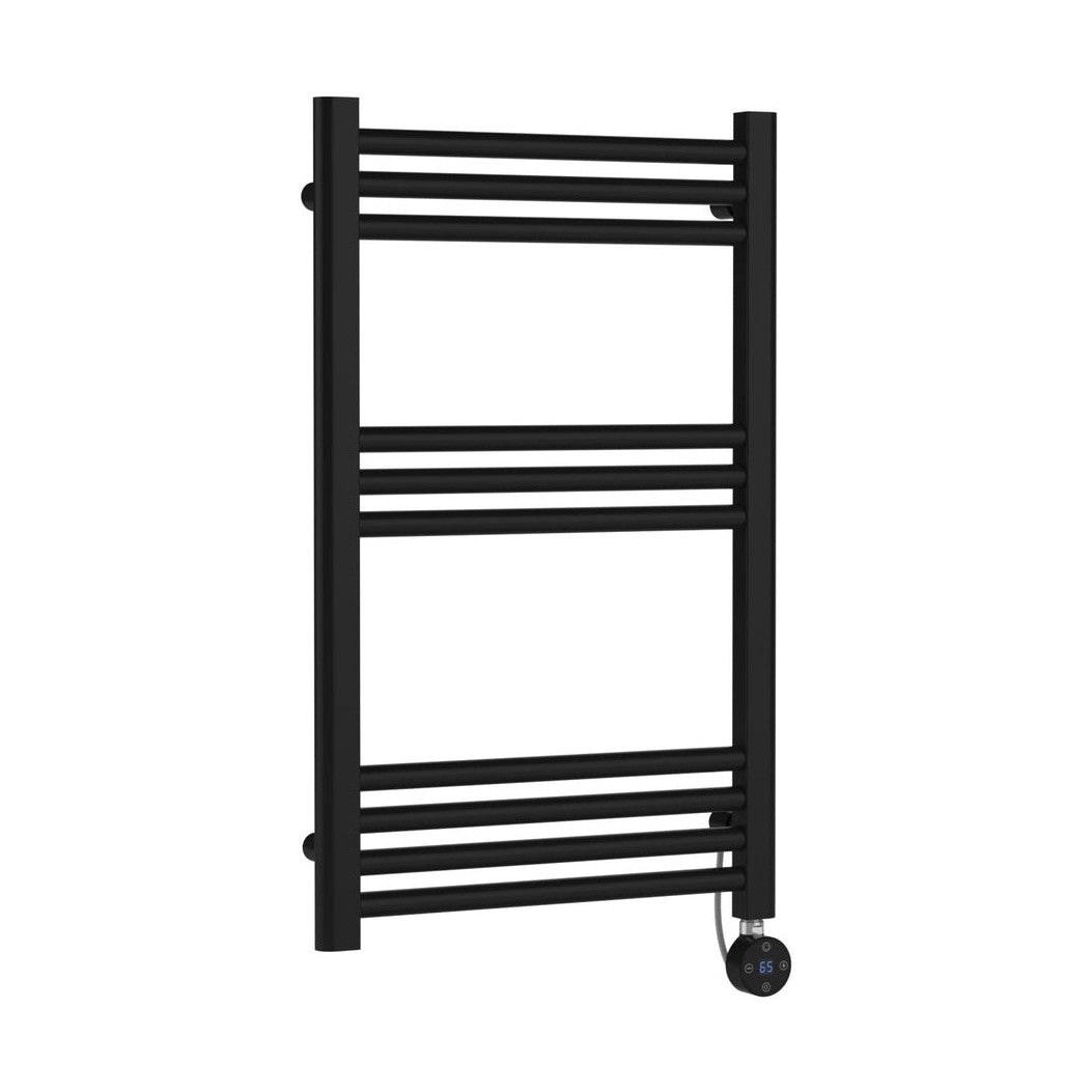 Hudson Reed Electric Bar Towel Rails Round Straight Towel Radiator 800x500 Contemp Matt Black Steel 800x500x30mm - JJ Building Materials