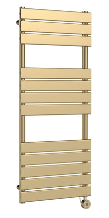 Hudson Reed Electric Flat Panel Towel Rails Square Flat Towel Radiator 1213x500 Contemp Brushed Brass Steel 1213x500x30mm - JJ Building Materials