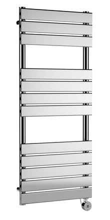 Hudson Reed Electric Flat Panel Towel Rails Square Flat Towel Radiator 1213x500 Contemp Chrome Steel 1213x500x30mm - JJ Building Materials