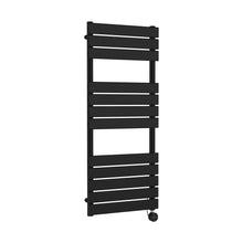 Hudson Reed Electric Flat Panel Towel Rails Square Flat Towel Radiator 1213x500 Contemp Matt Black Steel 1213x500x30mm - JJ Building Materials