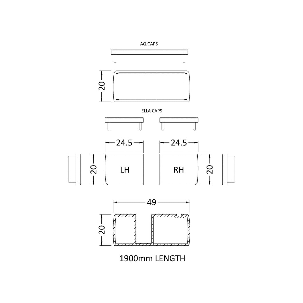 Hudson Reed Enclosure Accessories 1900mm Profile Extension Kit Contemp Matt Black Aluminium 1900x20x49mm - JJ Building Materials