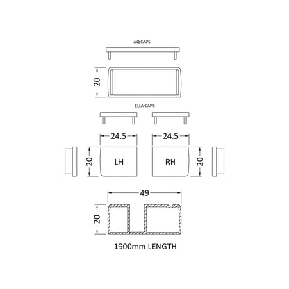 Hudson Reed Enclosure Accessories 1900mm Profile Extension Kit Contemp Matt Black Aluminium 1900x20x49mm - JJ Building Materials