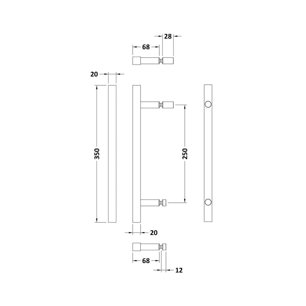 Hudson Reed Enclosure Accessories Matrix Handle Sub Assembly Contemp Chrome Stainless Steel 350x20x68mm - JJ Building Materials