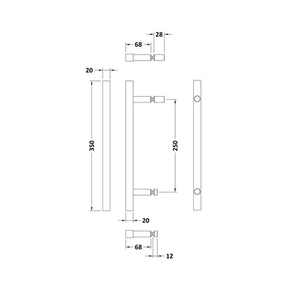 Hudson Reed Enclosure Accessories Matrix Handle Sub Assembly Contemp Chrome Stainless Steel 350x20x68mm - JJ Building Materials