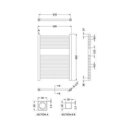 Hudson Reed Eton Electric Radiator Contemp Chrome Steel 690x500x30mm - JJ Building Materials