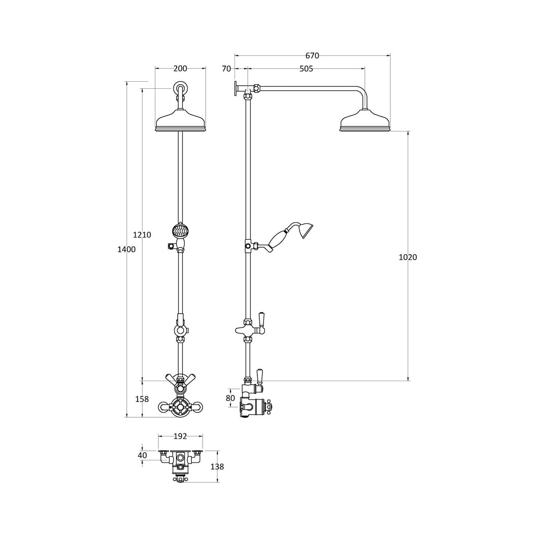 Hudson Reed Exposed Valve Sets Wall Mounted Thermostatic Shower Valve & Kit Trad Brushed Brass Brass - A8119 - JJ Building Materials