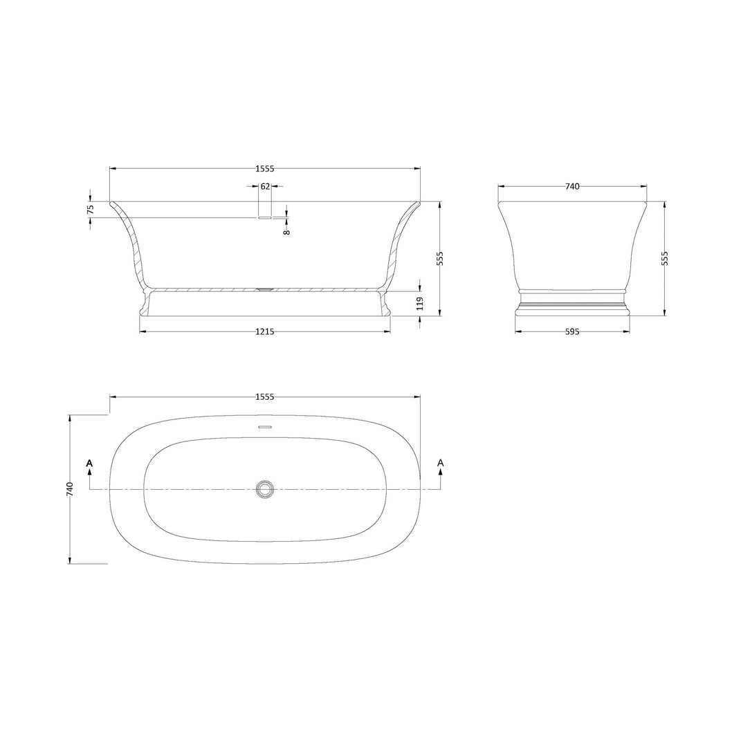Hudson Reed Farringdon Freestanding Bath Trad White Cian Solid Surface - JJ Building Materials
