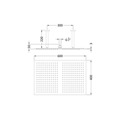 Hudson Reed Fixed Heads Ceiling-mounted Fixed Head Contemp Chrome Stainless Steel 220x400x600mm - JJ Building Materials