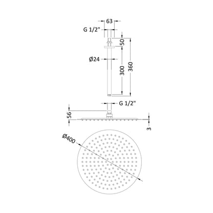 Hudson Reed Fixed Heads Ceiling Mounted Head & Arm Contemp Chrome Stainless Steel 356x400x400mm - JJ Building Materials