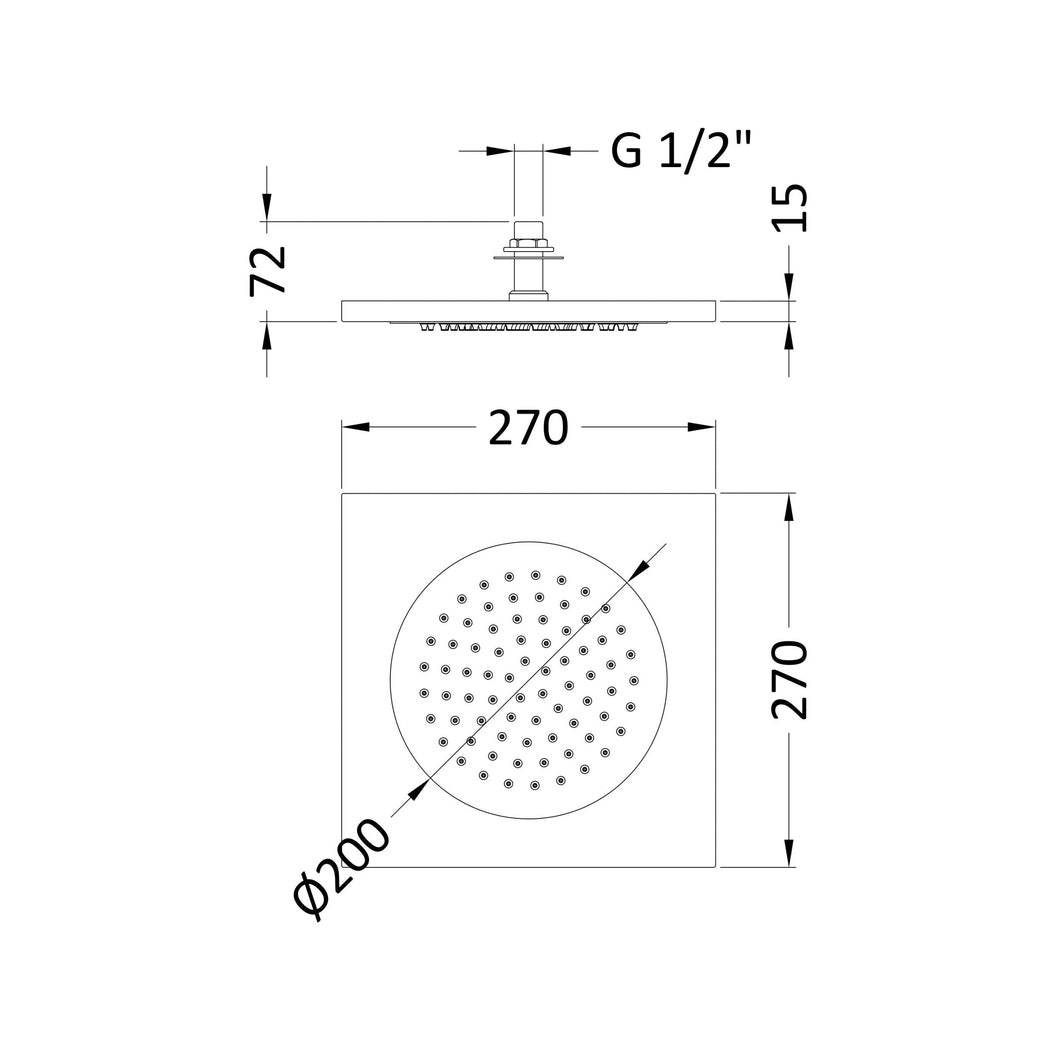 Hudson Reed Fixed Heads Ceiling Tile Fixed Head Contemp Chrome Stainless Steel 72x270x270mm - JJ Building Materials