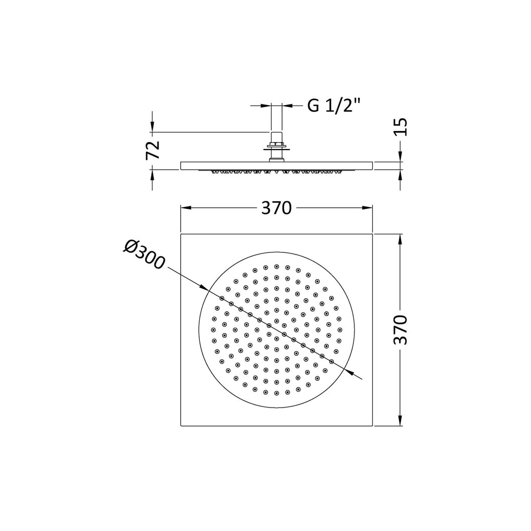 Hudson Reed Fixed Heads Ceiling Tile Fixed Head Contemp Chrome Stainless Steel 72x370x370mm - JJ Building Materials