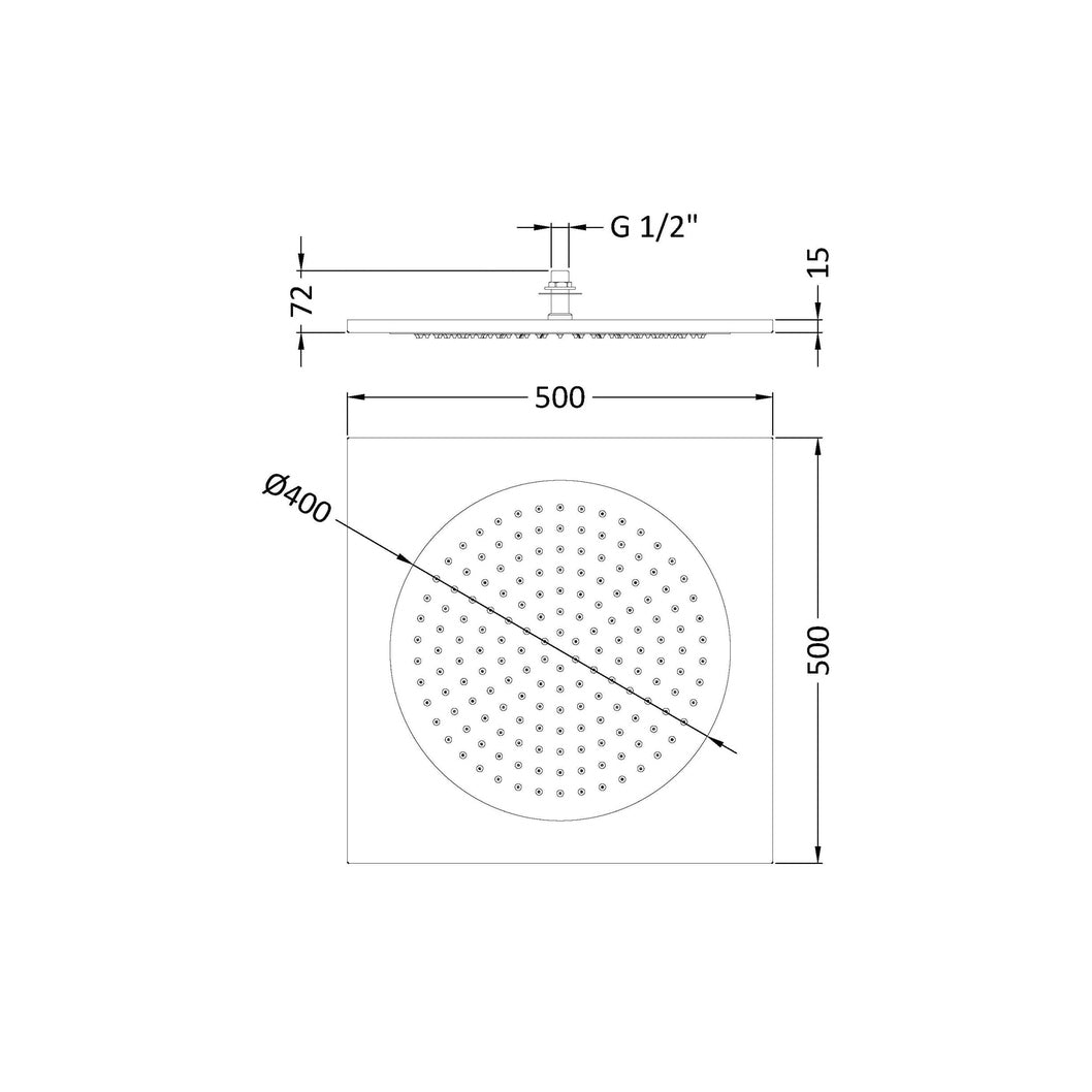 Hudson Reed Fixed Heads Ceiling Tile Fixed Head Contemp Chrome Stainless Steel 72x500x500mm - JJ Building Materials