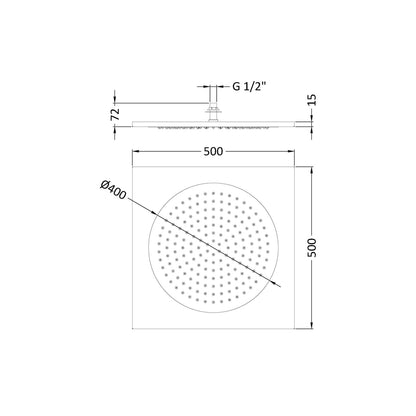 Hudson Reed Fixed Heads Ceiling Tile Fixed Head Contemp Chrome Stainless Steel 72x500x500mm - JJ Building Materials