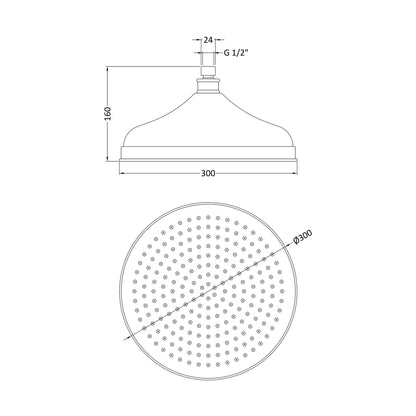 Hudson Reed Fixed Heads Fixed Head Contemp Chrome Brass 145x300x300mm - JJ Building Materials