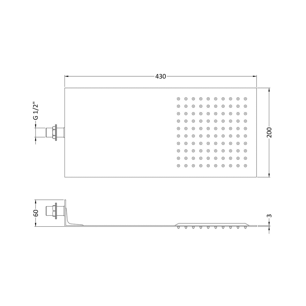 Hudson Reed Fixed Heads Fixed Head Contemp Chrome Stainless Steel 60x200x430mm - JJ Building Materials