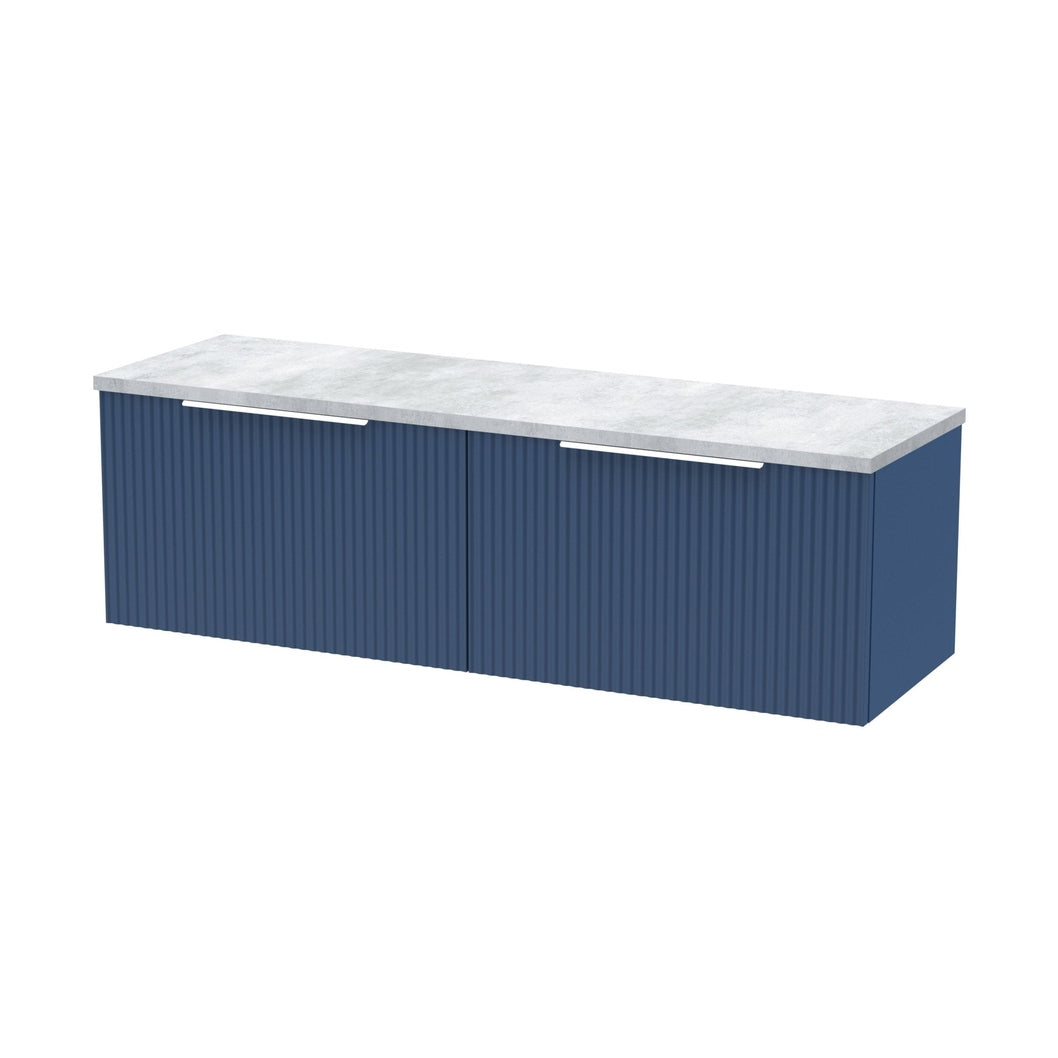 Hudson Reed Fluted 1200 Wall Hung 2-drawer Vanity & Laminate Worktop Contemp Satin Blue MFC Painted Gloss 405x1215x455mm - DFF394LBG2 - JJ Building Materials