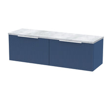 Hudson Reed Fluted 1200 Wall Hung 2 - drawer Vanity & Laminate Worktop Contemp Satin Blue MFC Painted Gloss 405x1215x455mm - DFF394LBG2 - JJ Building Materials