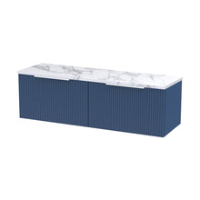 Hudson Reed Fluted 1200 Wall Hung 2-drawer Vanity & Laminate Worktop Contemp Satin Blue MFC Painted Gloss 405x1215x455mm - DFF394LCM2 - JJ Building Materials