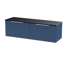 Hudson Reed Fluted 1200 Wall Hung 2 - drawer Vanity & Laminate Worktop Contemp Satin Blue MFC Painted Gloss 405x1215x455mm - DFF394LSB2 - JJ Building Materials