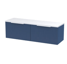 Hudson Reed Fluted 1200 Wall Hung 2 - drawer Vanity & Laminate Worktop Contemp Satin Blue MFC Painted Gloss 405x1215x455mm - DFF394LSW2 - JJ Building Materials