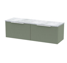 Hudson Reed Fluted 1200 Wall Hung 2 - drawer Vanity & Laminate Worktop Contemp Satin Green MFC Painted Gloss 405x1215x455mm - DFF894LBG2 - JJ Building Materials