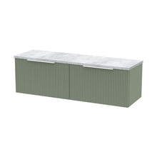 Hudson Reed Fluted 1200 Wall Hung 2-drawer Vanity & Laminate Worktop Contemp Satin Green MFC Painted Gloss 405x1215x455mm - DFF894LBG2 - JJ Building Materials