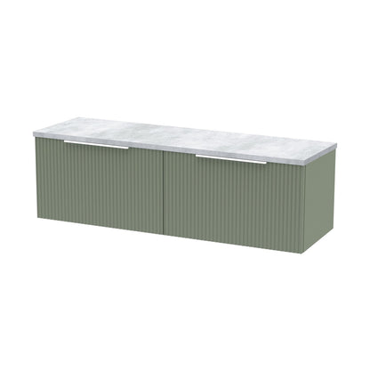 Hudson Reed Fluted 1200 Wall Hung 2-drawer Vanity & Laminate Worktop Contemp Satin Green MFC Painted Gloss 405x1215x455mm - DFF894LBG2 - JJ Building Materials